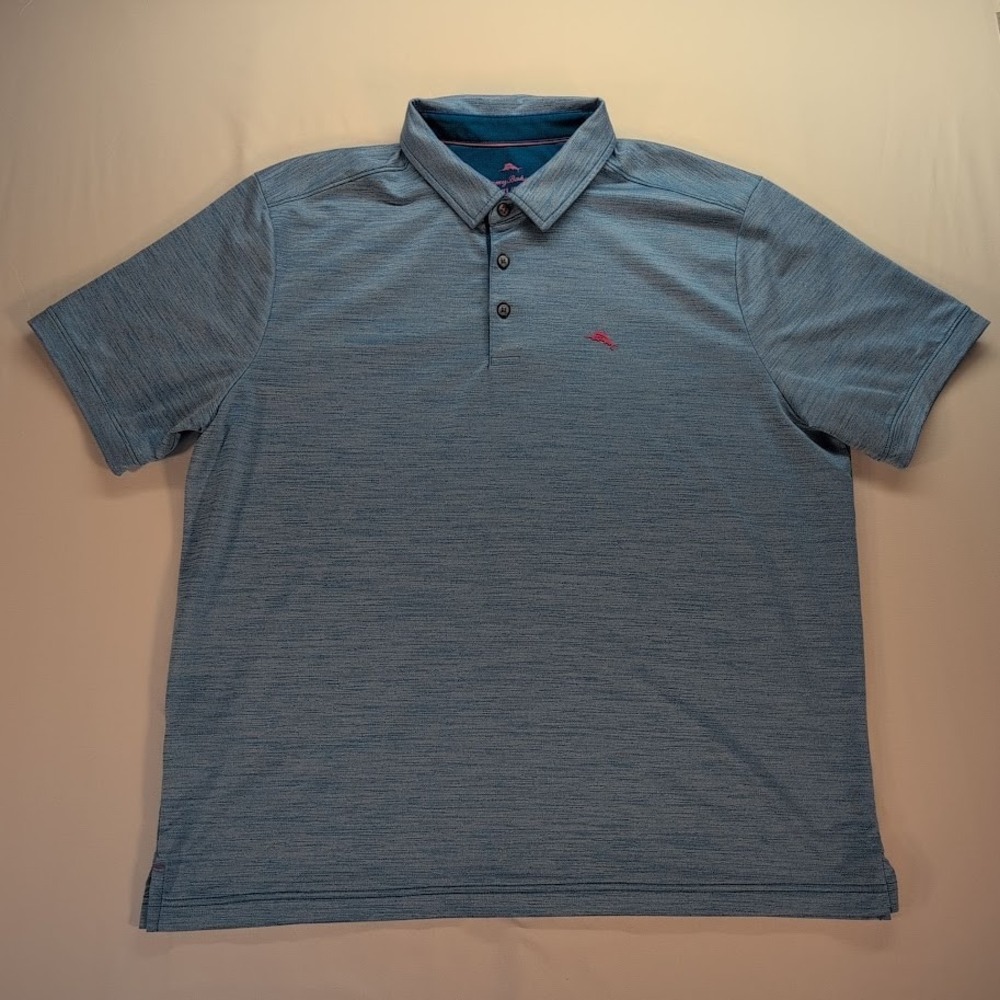 Tommy Bahama Mens Polo XL Blue Marlin Short Sleeve Performance Shirt
